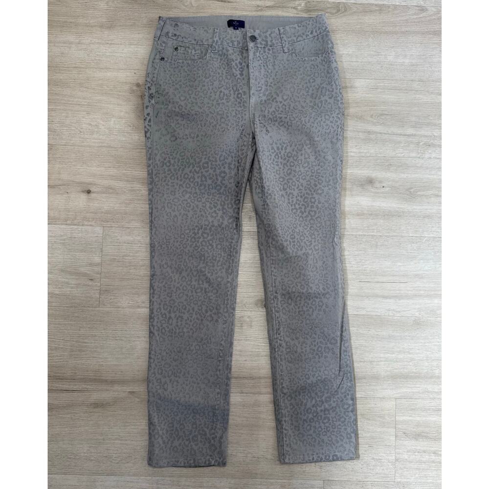 NYDJ Grey Leopard Animal Print High Rise Skinny Jeans Pants Size 8